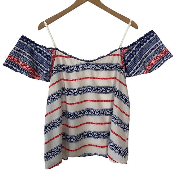 Off the Shoulder Boho Cami Top American Country Western White Ruffled Size Large - Picture 1 of 7